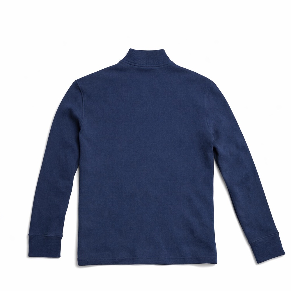 Polo Ralph Navy Blue Cotton Knit 1/4 Zip Mock Neck Logo Men's Sweater - Picture 2 of 2